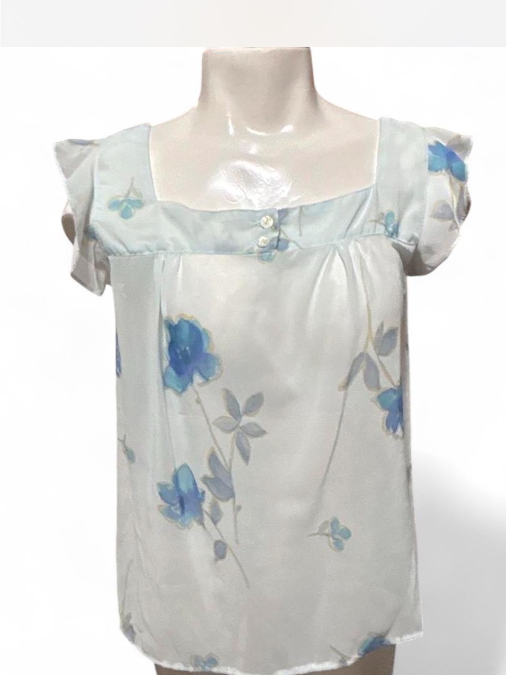 Frenzii LA vintage dead stock blue floral, baby doll blouse